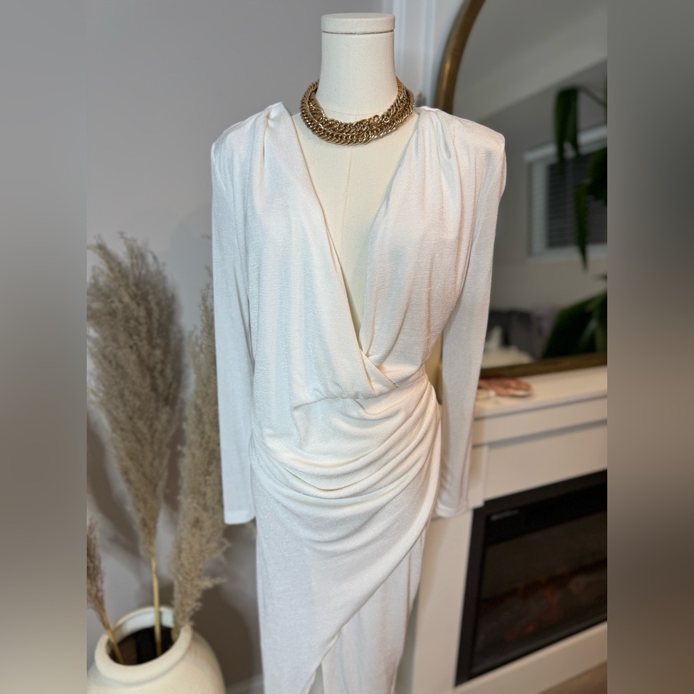 JLUXLABEL White Draped Long Sleeve Dress
